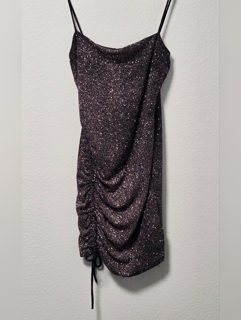 Windsor Women's Black Bronze Glitter Ruched Bodycon Mini Dress M